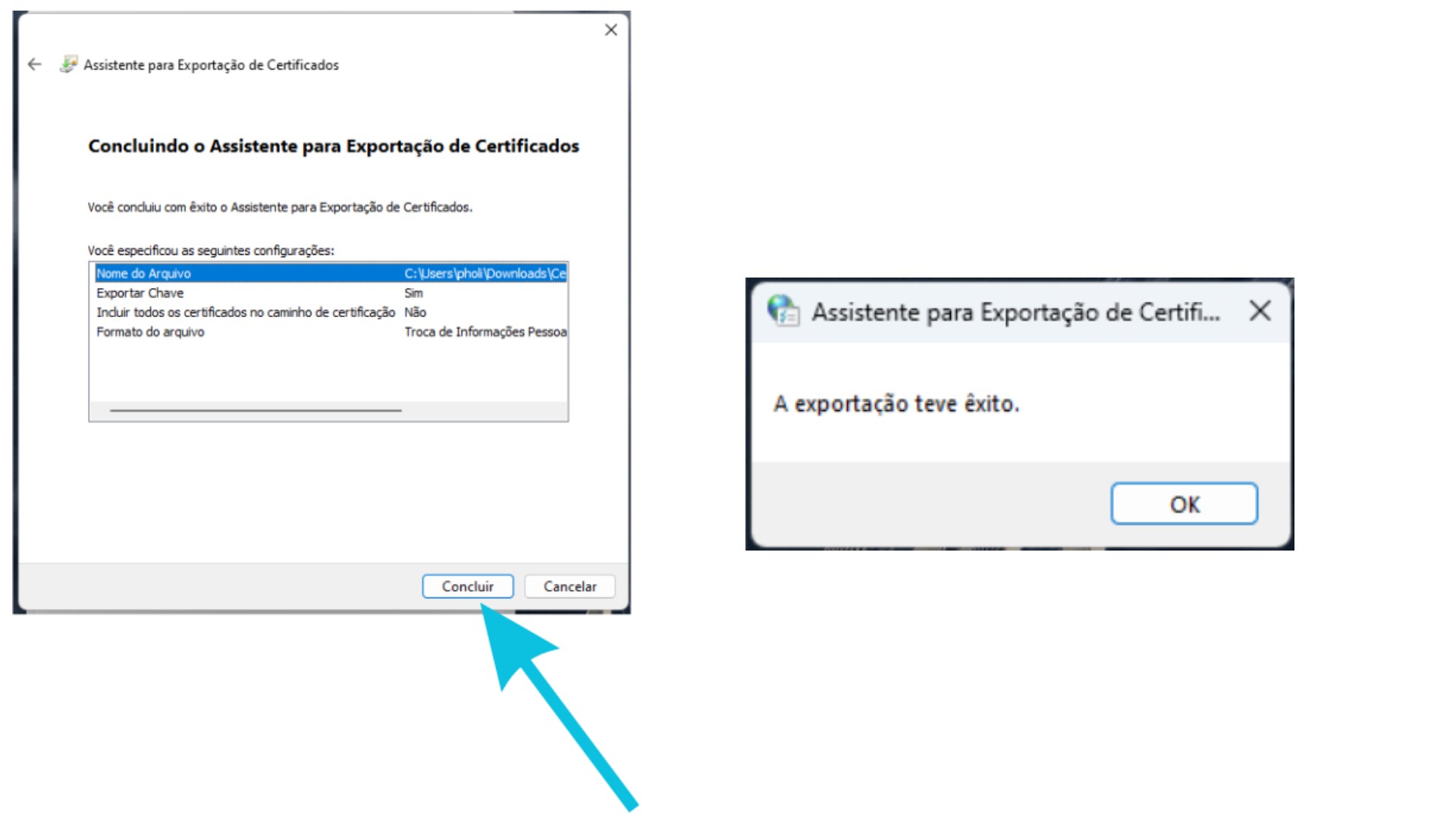 Tela de confirmação final